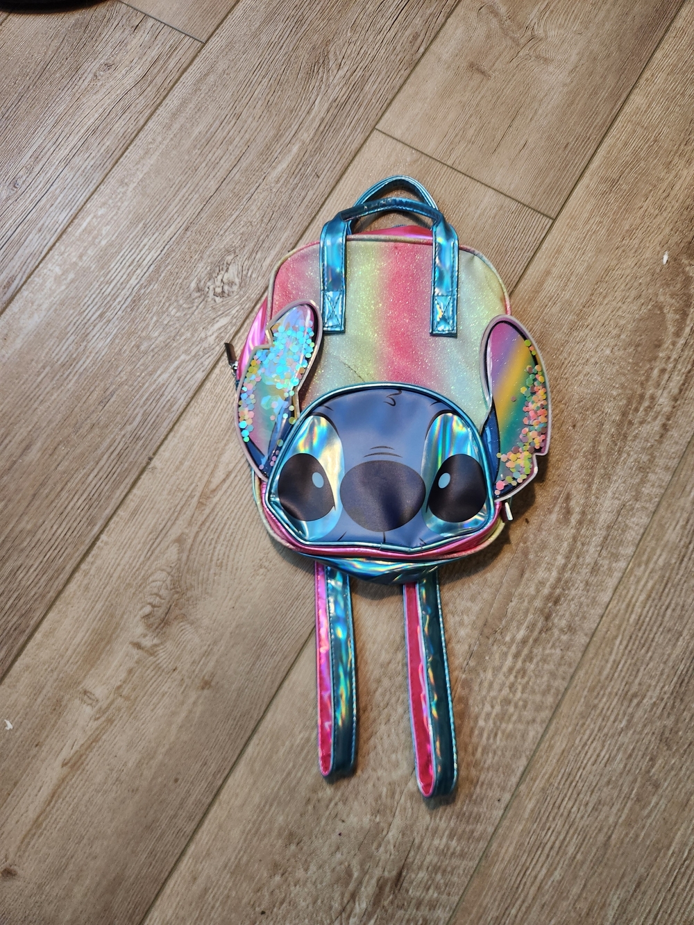 Disney Holographic Rainbow Stitch Kids Mini Backpack - Blue/Pink/Yellow